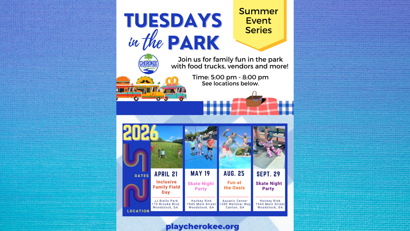 Image of flyer for with details for Tuesdays in the Park series